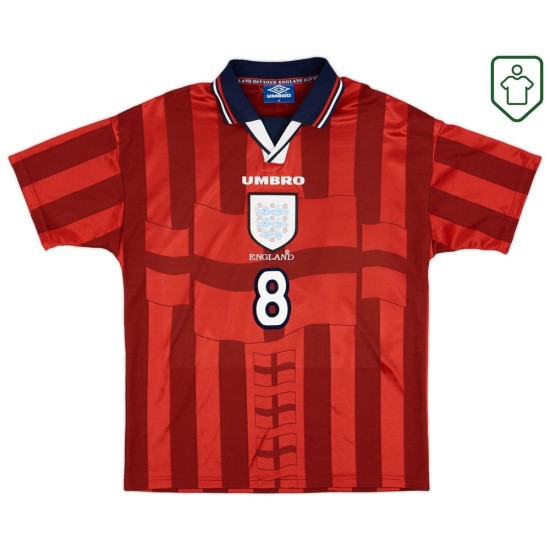 Camiseta retro visitante Inglaterra 1997/99 para hombre Gascoigne #8